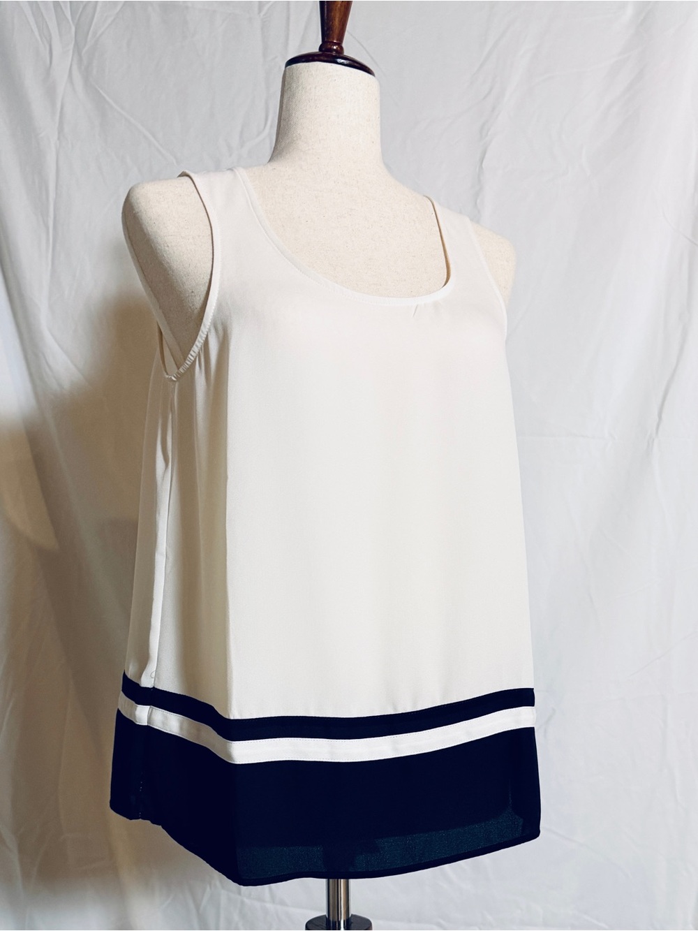 Banana Republic Cream Tank with Black‎ Stripe Hem, office, timeless, career,